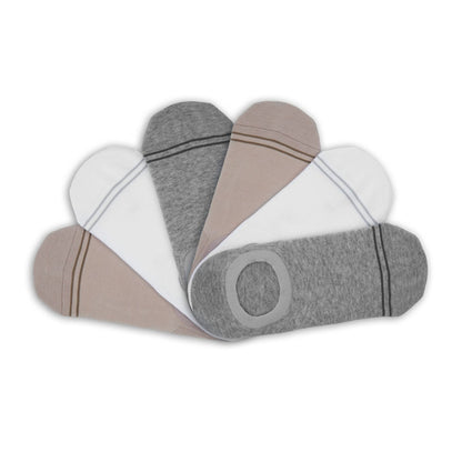 No Show Sock Bundle - 6 Pack DeadSoxy footie socks in gray, nude, white with stripe accents on Tampa Home & Garden Store