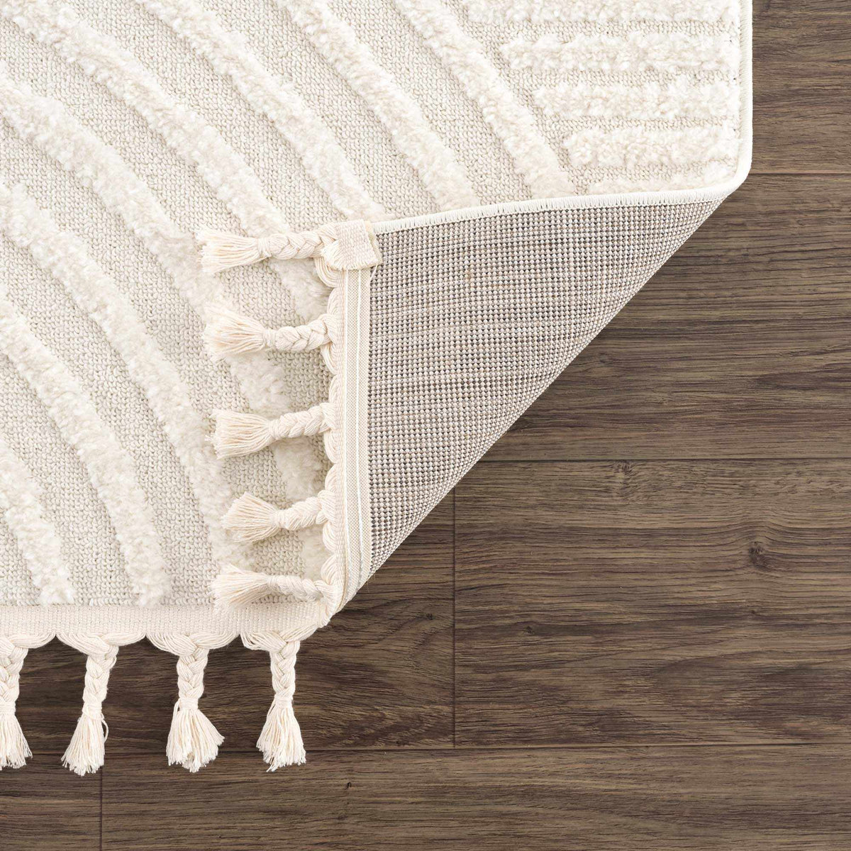 Guiling 3D Rainbow Area Rug with Tassels in cream with textured striped pile, Boutique Rugs on Tampa Home & Garden Store