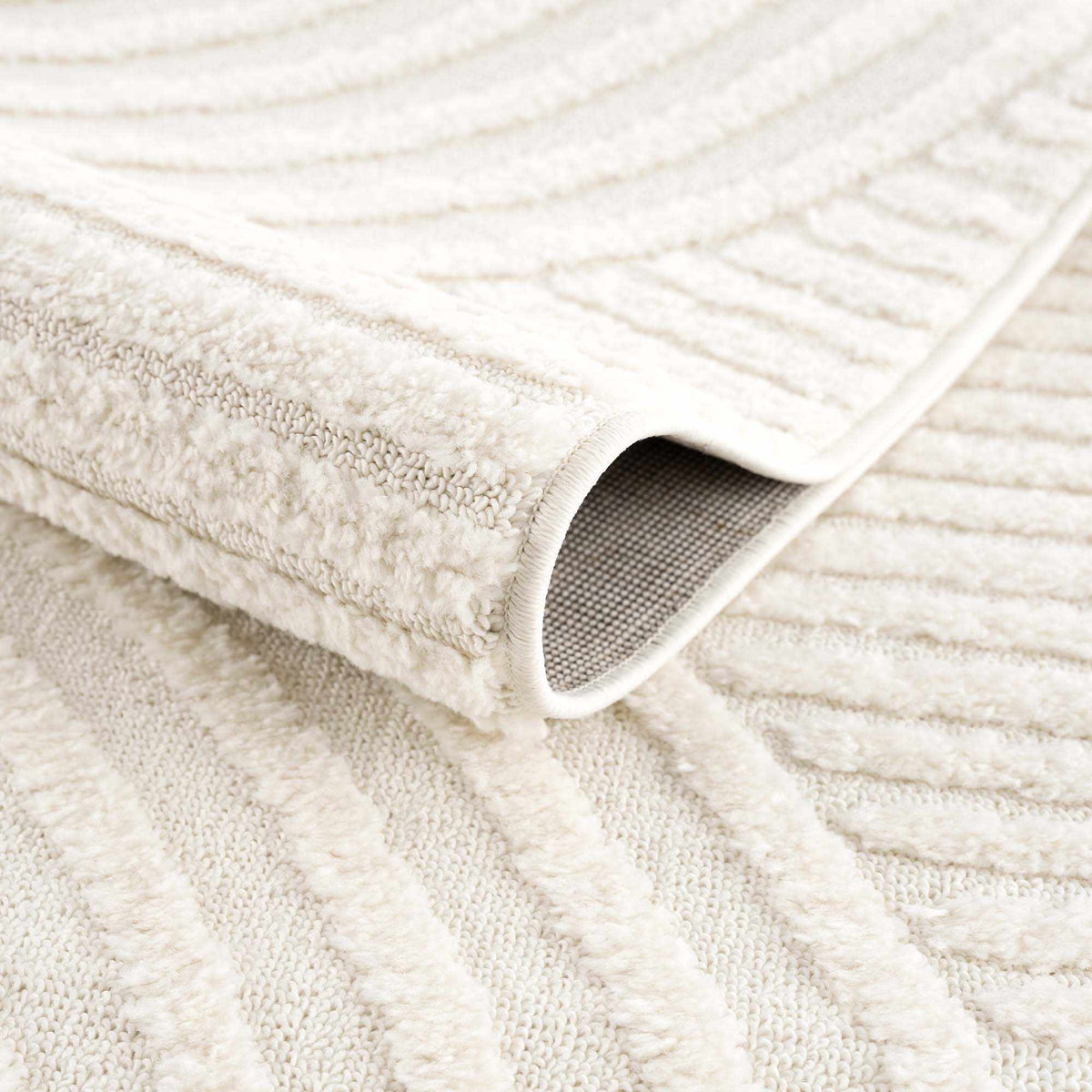 Guiling 3D Rainbow Area Rug with Tassels, soft cream plush texture and tassel edge on Tampa Home & Garden Store