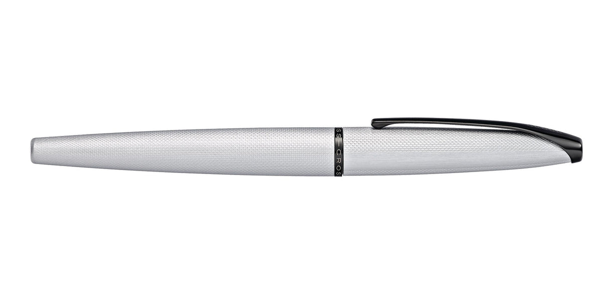 ATX Brushed Chrome Rollerball Pen with textured body and black clip on Tampa Home & Garden Store