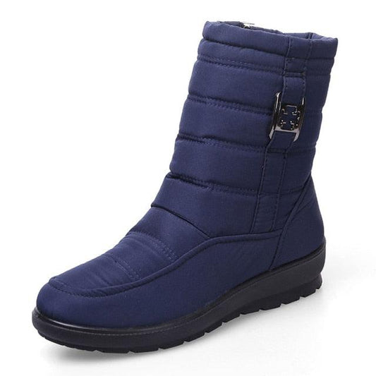 Stevvex navy blue non-slip winter boot with quilted padding and buckle detail on Tampa Home & Garden Store