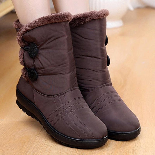 Non-slip winter boots for women Stevvex brown plush fur lining quilted upper side buttons sole on Tampa Home & Garden Store