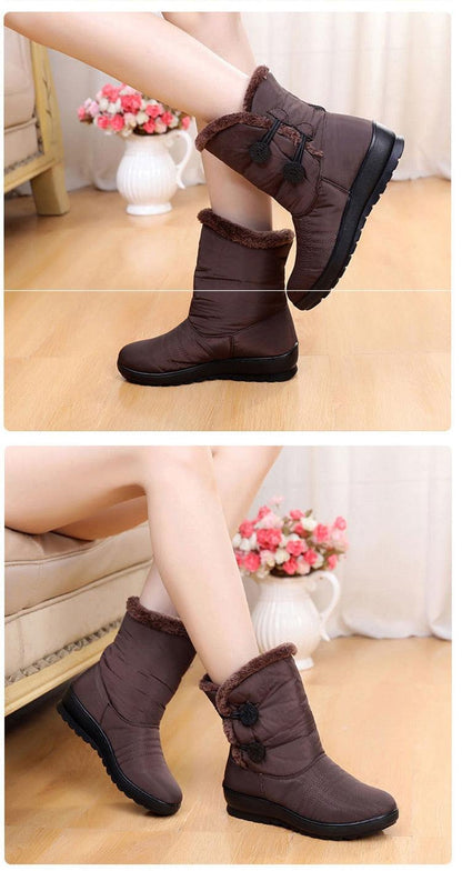 Non-slip snow boots brown with plush fur lining, waterproof warm ankle boots for winter on Tampa Home & Garden Store