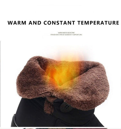 Stevvex winter boot with brown plush lining, black waterproof exterior, non-slip sole on Tampa Home & Garden Store