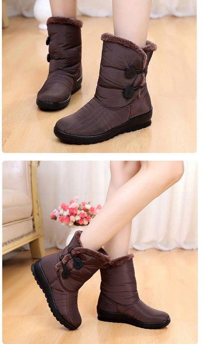 Non-Slip winter boots by Stevvex, brown waterproof ankle boots with plush fur lining, pair on Tampa Home & Garden Store