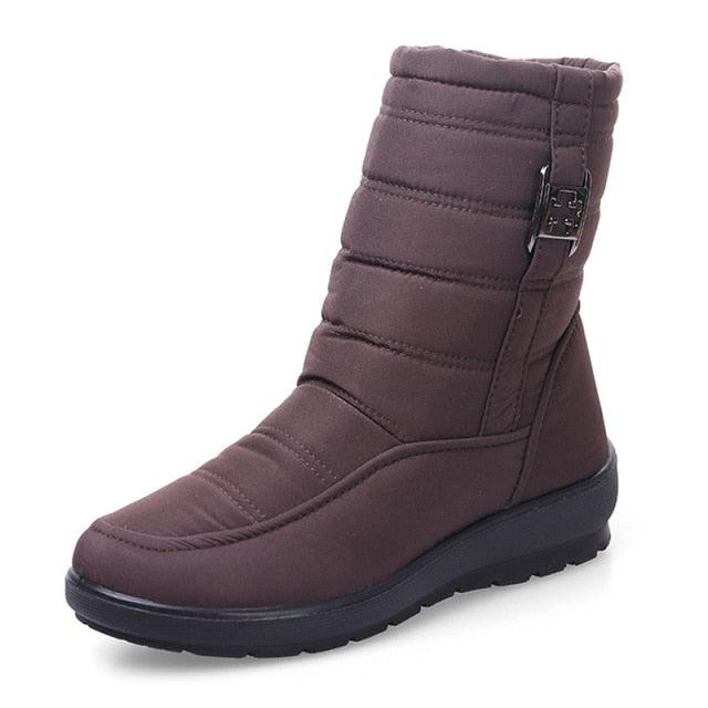Stevvex brown padded quilted ankle winter boot with side zip and rugged black outsole on Tampa Home & Garden Store