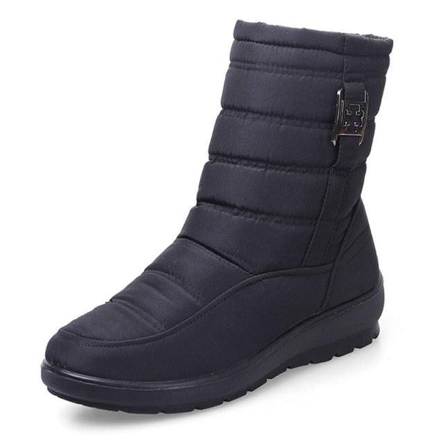 Stevvex navy quilted winter boot with buckle, waterproof, warm lining, non-slip sole on Tampa Home & Garden Store