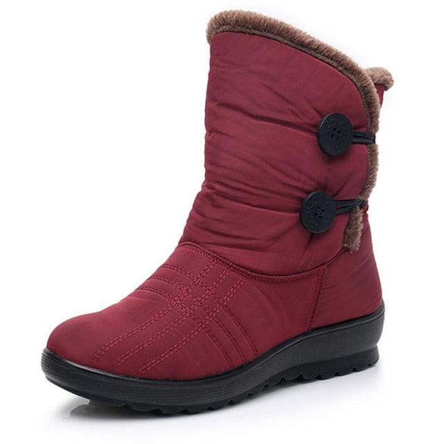 Stevvex women's burgundy non-slip winter boot with faux fur lining and dual button straps on Tampa Home & Garden Store