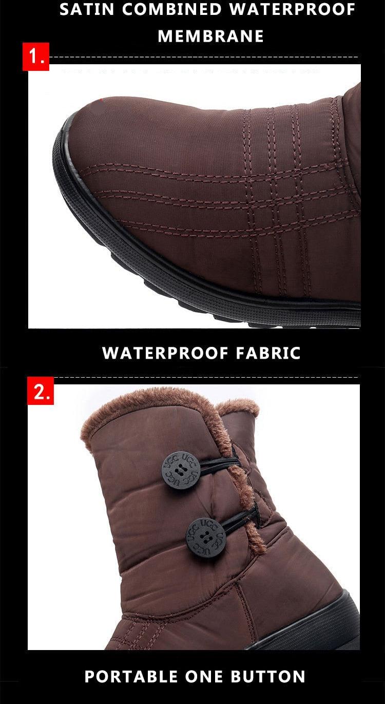Stevvex brown waterproof winter boots with plush lining and toggle closures; non-slip sole on Tampa Home & Garden Store