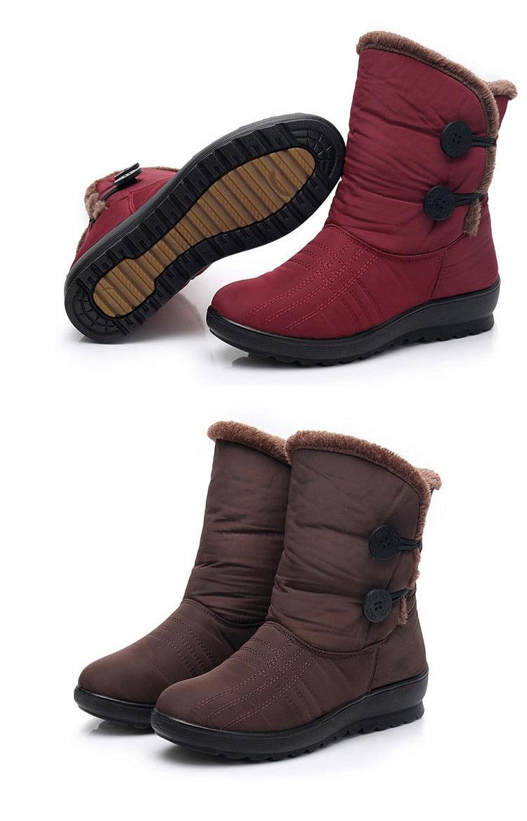 Stevvex women's non-slip snow boots burgundy and brown with lining and waterproof exterior on Tampa Home & Garden Store