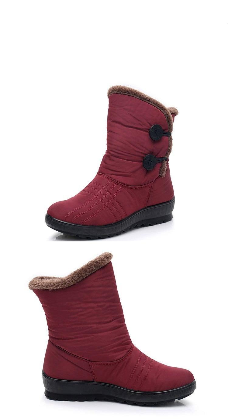 Stevvex red non-slip snow boots with faux fur lining, waterproof warm winter boots on Tampa Home & Garden Store