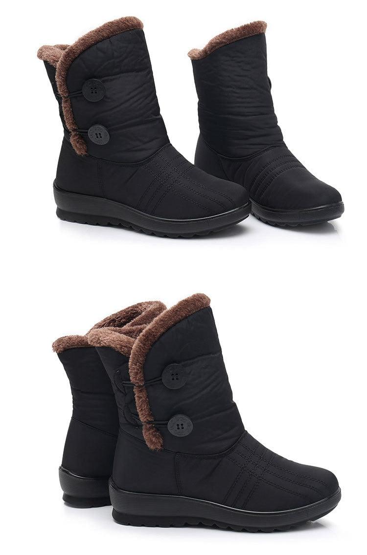 Winter boots Stevvex black pair with brown faux fur lining, waterproof, non-slip outsole on Tampa Home & Garden Store