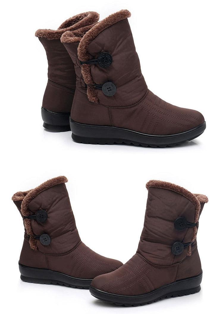 Stevvex women's brown non-slip snow boots with plush fur lining and toggle buttons on Tampa Home & Garden Store