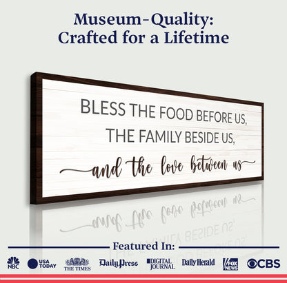 Canvas Sign II Bless The Food Before Us And The Love Between Us Tailored Canvases, wood frame on Tampa Home & Garden Store