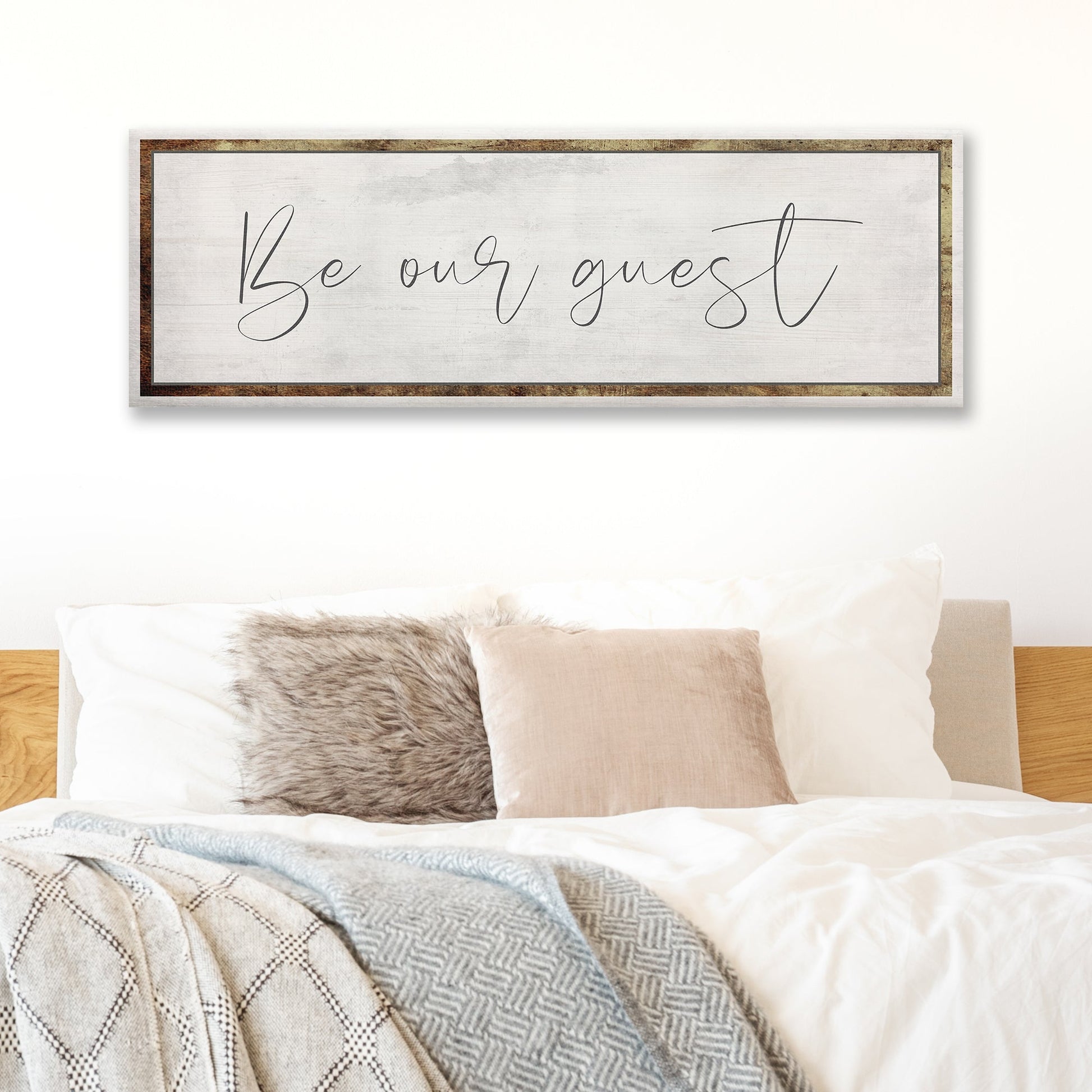 Be Our Guest Sign canvas by Tailored Canvases with a rustic frame on Tampa Home & Garden Store