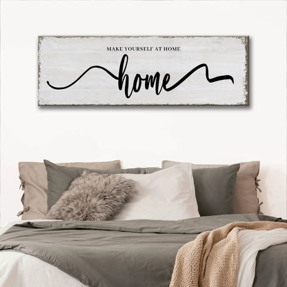 Make Yourself At Home Sign canvas with whitewashed wood and black script home on Tampa Home & Garden Store