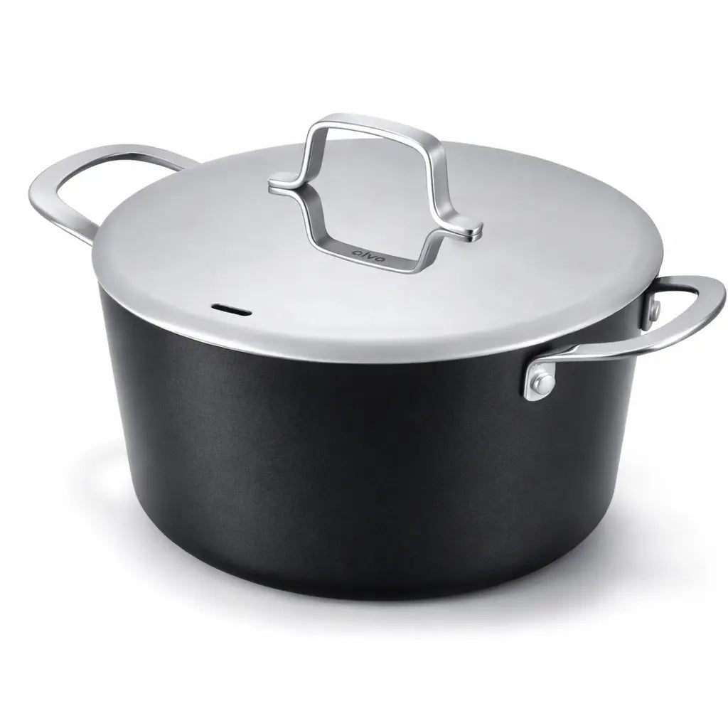 Alva Cookware ceramic nonstick stock pot 4.5-Qt lid, black and stainless steel handles on Tampa Home & Garden Store