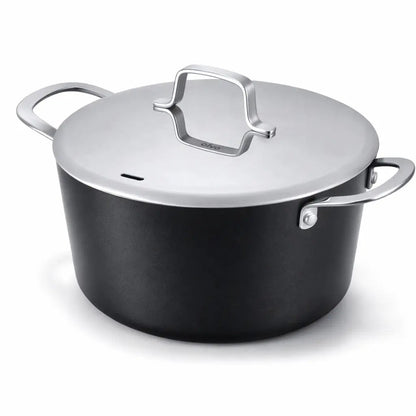 Alva Cookware ceramic nonstick stock pot 4.5-Qt lid, black and stainless steel handles on Tampa Home & Garden Store