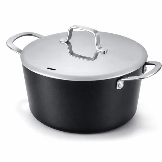 Alva Cookware ceramic nonstick stock pot 4.5-Qt lid, black and stainless steel handles on Tampa Home & Garden Store