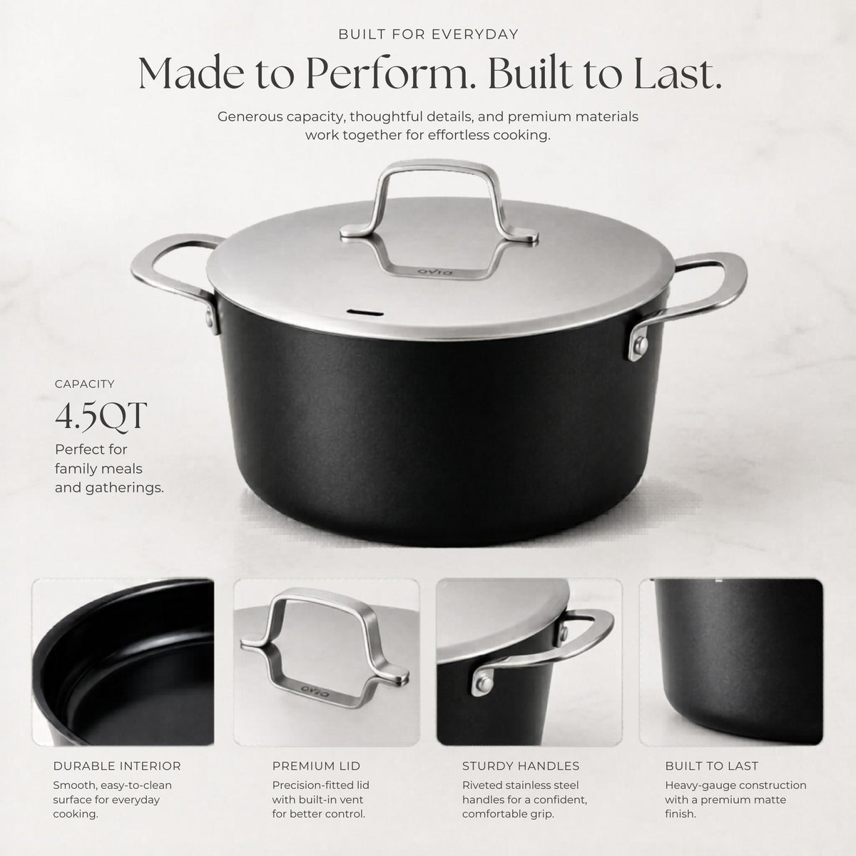 Ceramic Nonstick Stock Pot with Lid 4.5 Qt by Alva Cookware in black on Tampa Home & Garden Store