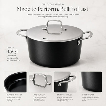 Ceramic Nonstick Stock Pot with Lid 4.5 Qt by Alva Cookware in black on Tampa Home & Garden Store