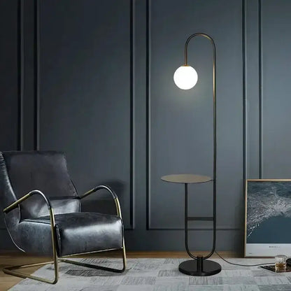 Nordic Black Metal Led Floor Lamp Glass Table