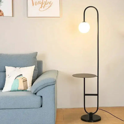 Nordic Black Metal Led Floor Lamp Glass Table