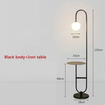 Nordic Black Metal Led Floor Lamp Glass Table