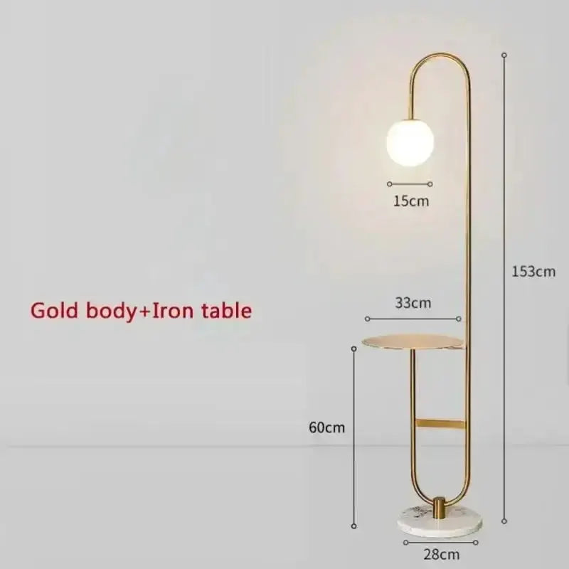 Nordic Black Metal Led Floor Lamp Glass Table