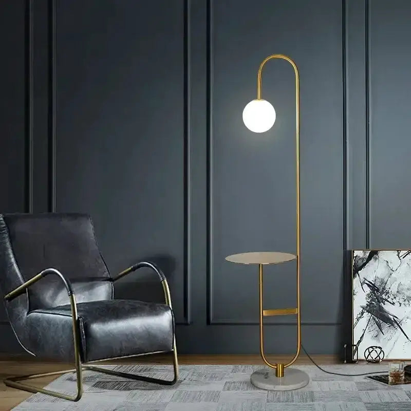 Nordic Black Metal Led Floor Lamp Glass Table