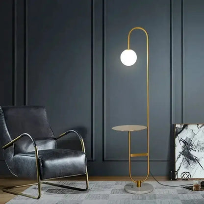 Nordic Black Metal Led Floor Lamp Glass Table