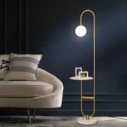 Nordic Black Metal Led Floor Lamp Glass Table