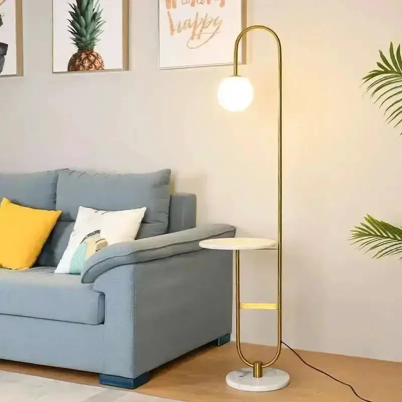 Nordic Black Metal Led Floor Lamp Glass Table