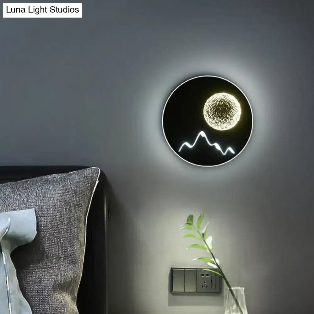 Metallic Mountain Wall Light by Decorbites, round black lamp with moon and mountain on Tampa Home & Garden Store