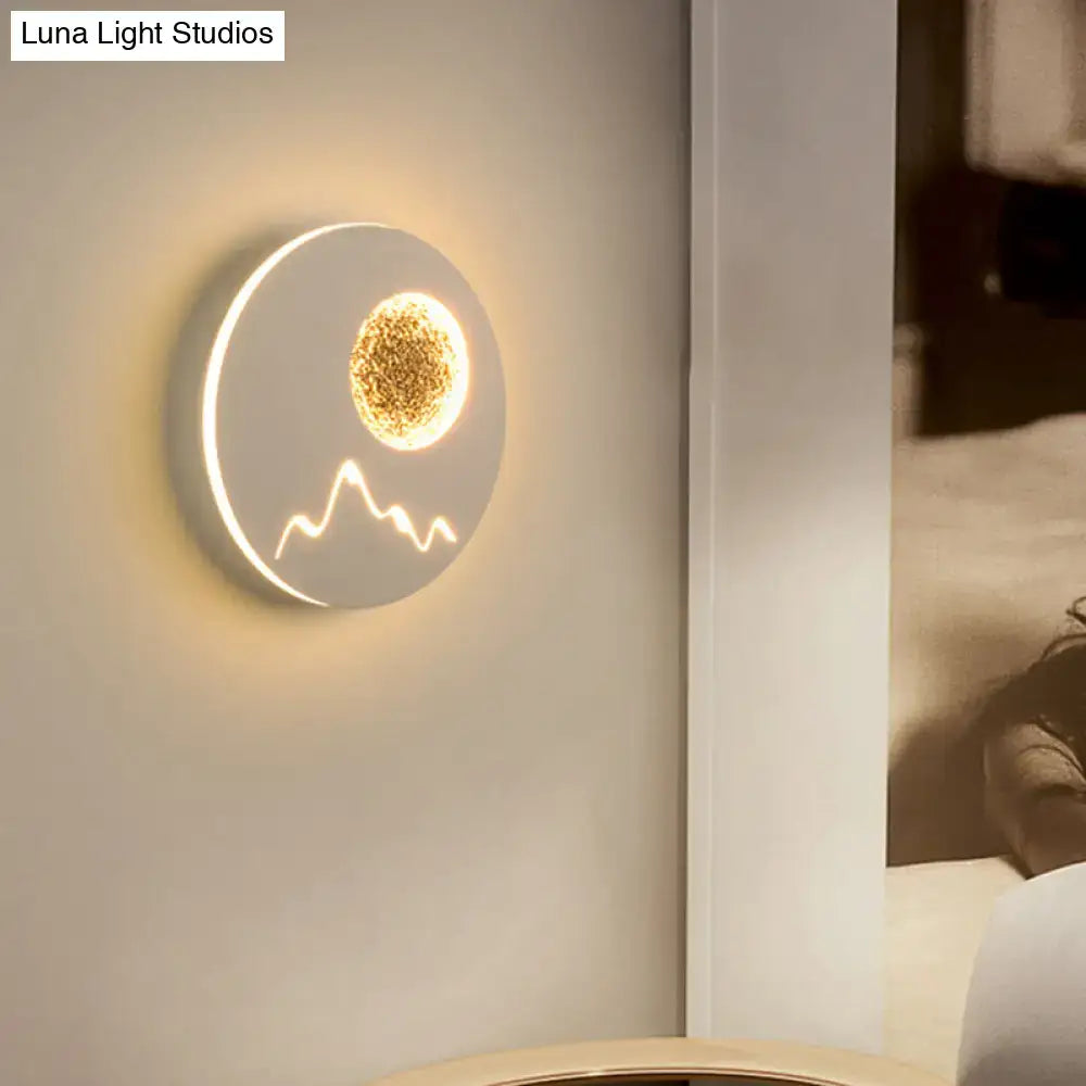 Metallic Mountain Wall Light round white metal disc with mountain silhouette Decorbites on Tampa Home & Garden Store