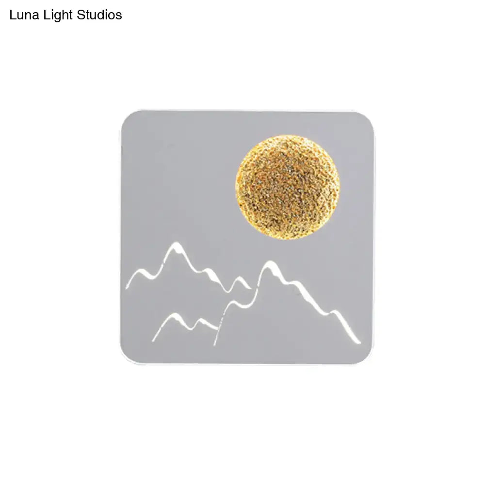 Metallic Mountain Wall Light gray panel with gold sun and white mountain outline by Decorbites on Tampa Home & Garden Store
