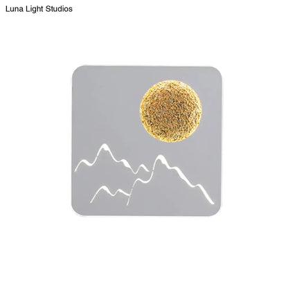 Metallic Mountain Wall Light gray panel with gold sun and white mountain outline by Decorbites on Tampa Home & Garden Store