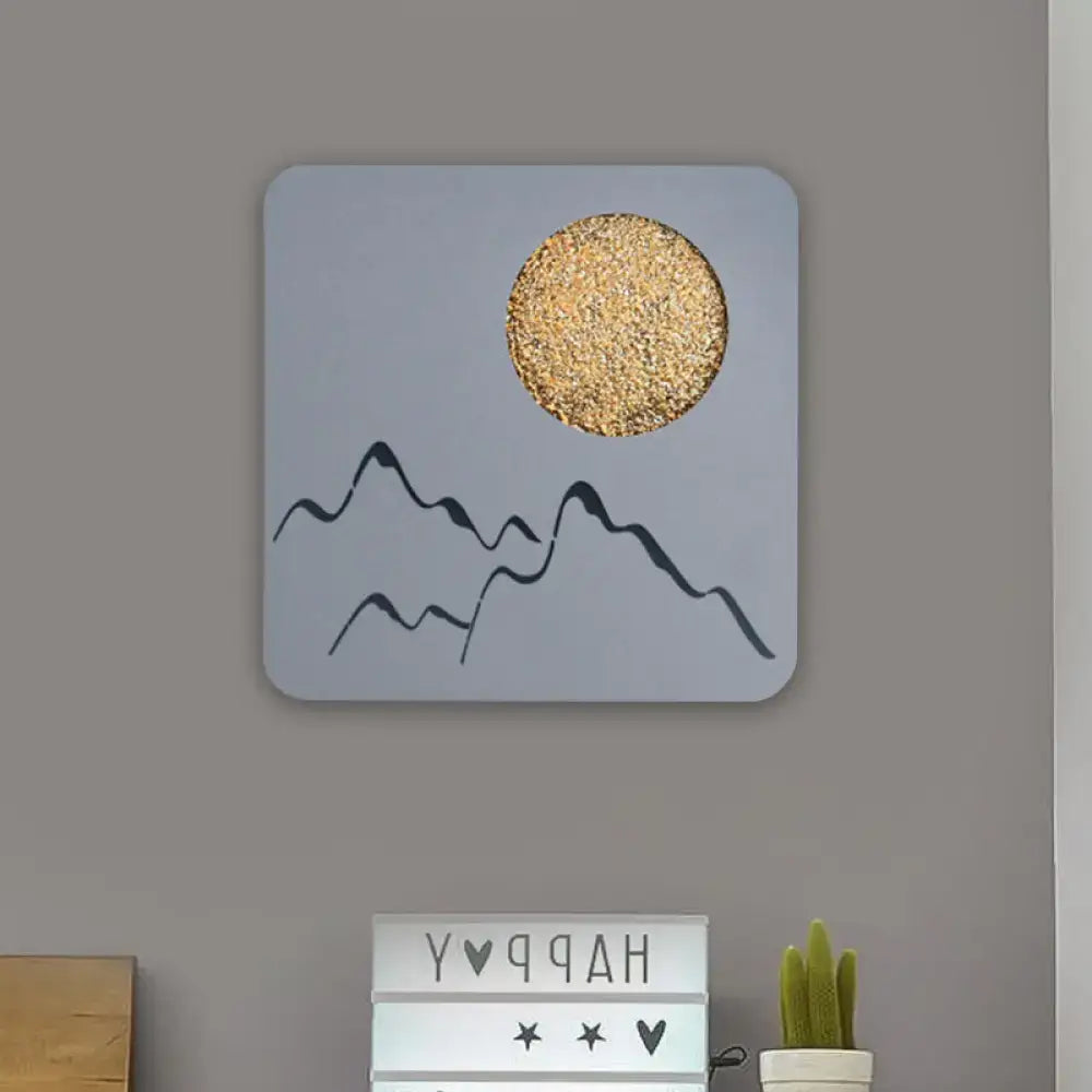 Decorbites Metallic Mountain Wall Light gray panel with gold sun and black mountain lines on Tampa Home & Garden Store