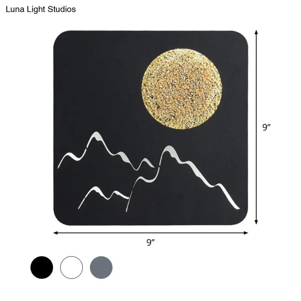 Metallic Mountain Wall Light by Decorbites, black 9in panel with mountains and glitter moon on Tampa Home & Garden Store