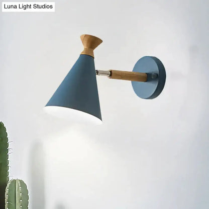 Nordic Blue Metal Cone Shade Wall Light Reading