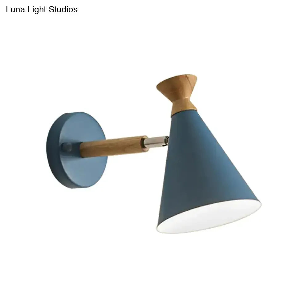 Nordic Blue Metal Cone Shade Wall Light Reading