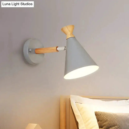Nordic Blue Metal Cone Shade Wall Light Reading