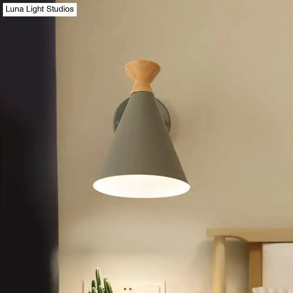 Nordic Blue Metal Cone Shade Wall Light Reading