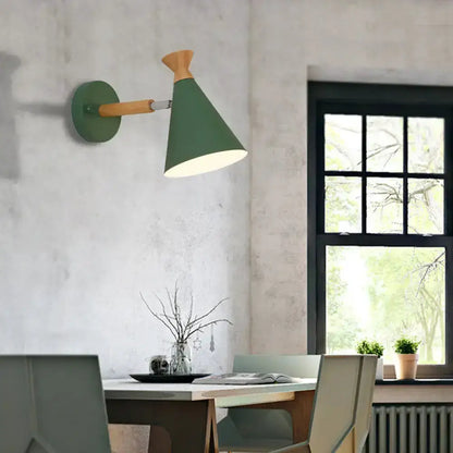Nordic Blue Metal Cone Shade Wall Light Reading