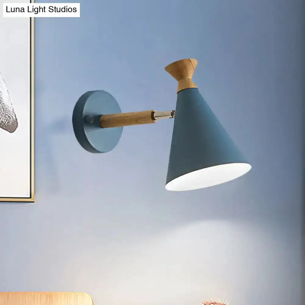 Nordic Blue Metal Cone Shade Wall Light Reading
