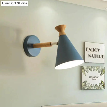 Nordic Blue Metal Cone Shade Wall Light Reading