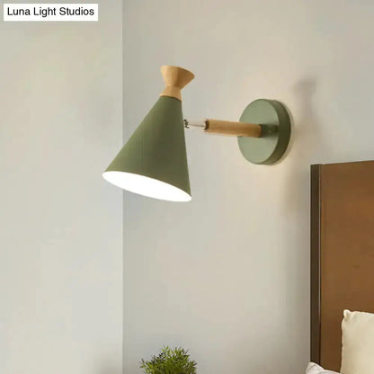 Nordic Blue Metal Cone Shade Wall Light Reading