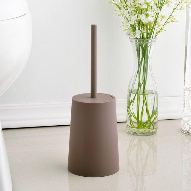 Nordic ceramic toilet brush with steel holder brown matte finish and tall slender stem on Tampa Home & Garden Store