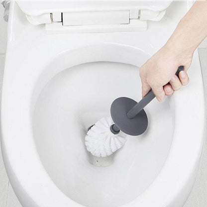 Nordic ceramic toilet brush with steel holder, gray handle, white bristles in a toilet bowl on Tampa Home & Garden Store