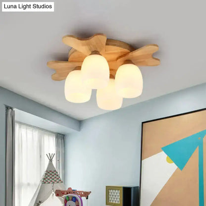Cream glass bell ceiling light fixture with wooden base, 3 shades flush mount by Decorbites on Tampa Home & Garden Store